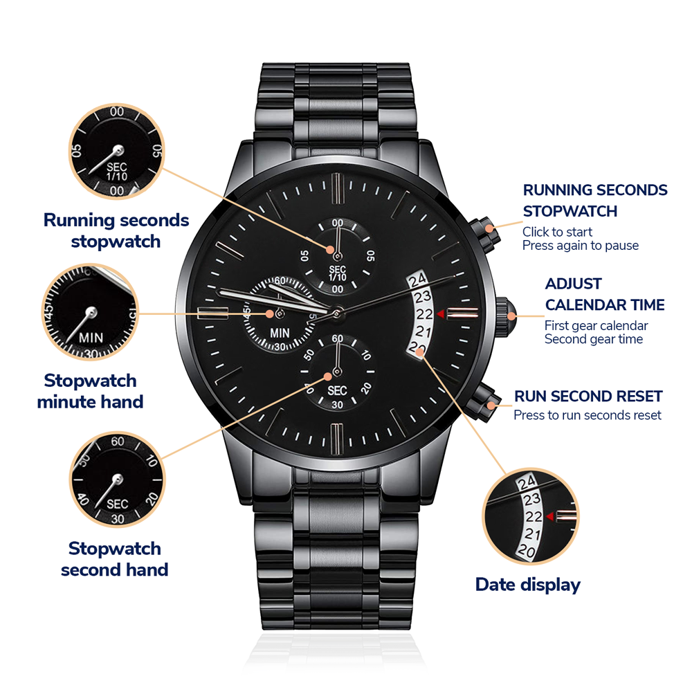 Strength, Always Engraved Design Black Chronograph Watch