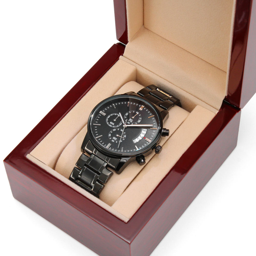 Strength, Always Engraved Design Black Chronograph Watch