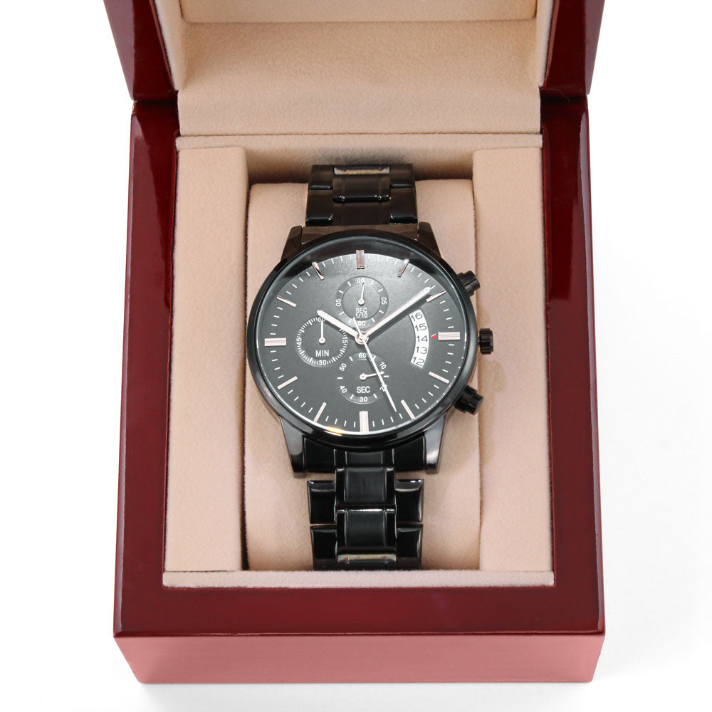 Strength, Always Engraved Design Black Chronograph Watch