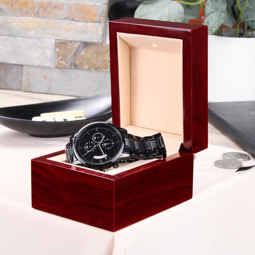 Strength, Always Engraved Design Black Chronograph Watch